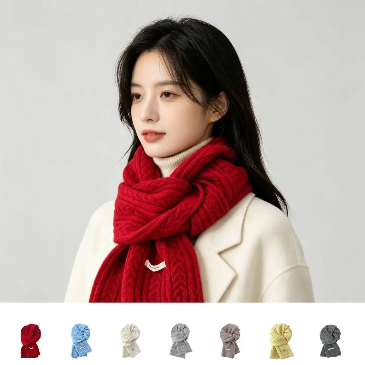 Winter Scarf Women Mens Thick Cable Knit Wrap Chunky Long Warm Scarf for Travel Office Warm Cashmere Scarves Neckercheif