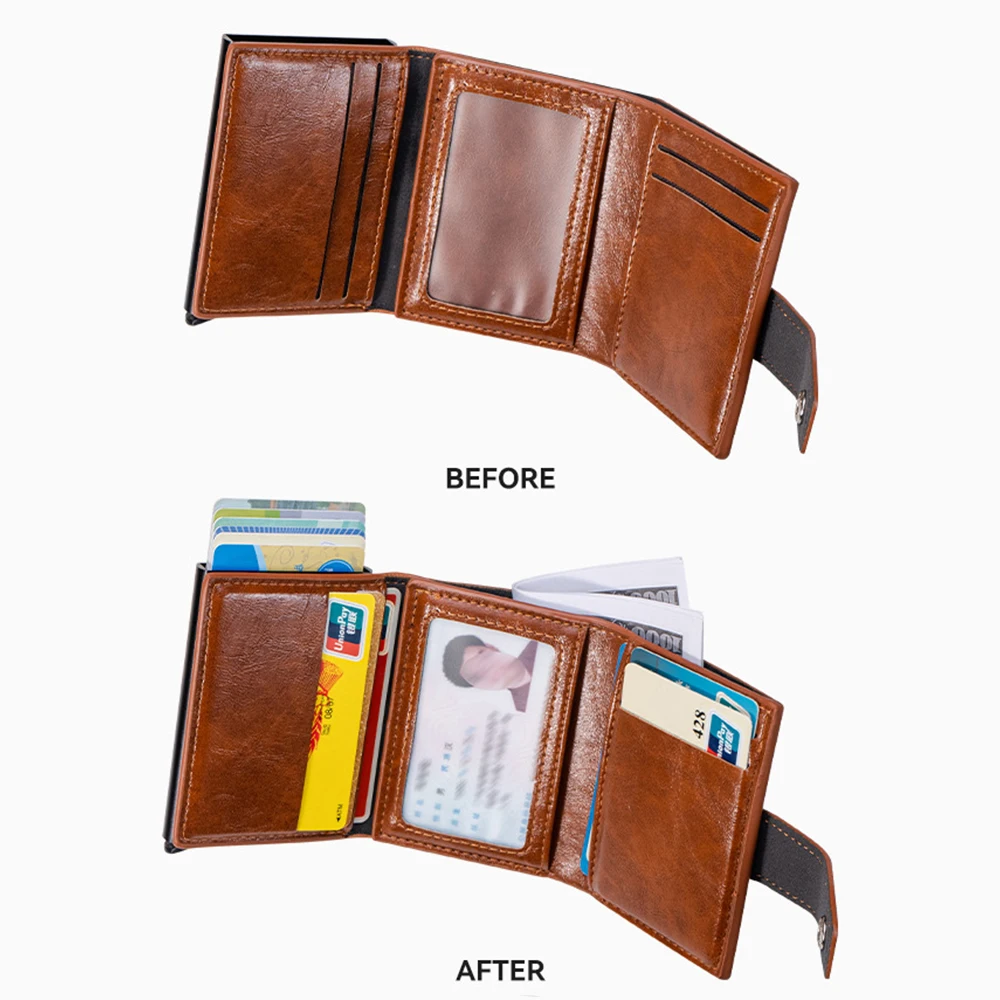 Customized Letter PU Leather Men's Anti-Magnetic Automatic Pop-Up Card Box Wallet, Card Holder, Anti-Theft Money Swiping Bag