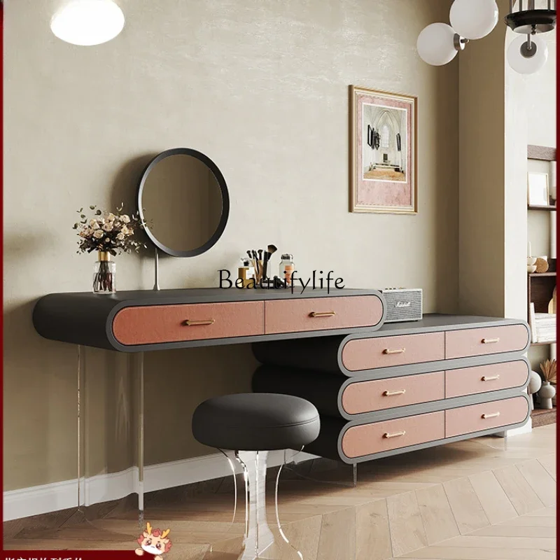 

LJYLD6Bedroom Chest of Drawers Integrated Corner High-Grade Saddle Leather Acrylic French Retro Dresser