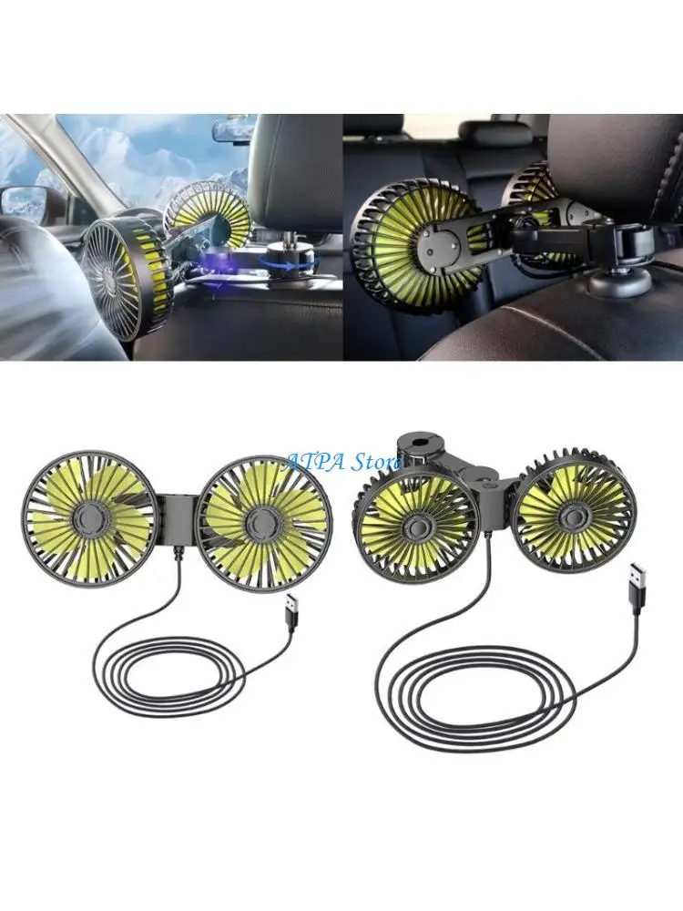 

U13C Air Circulation Fan Backseat Double Head USB Fan 3 Speed Adjustable Cooling Fan