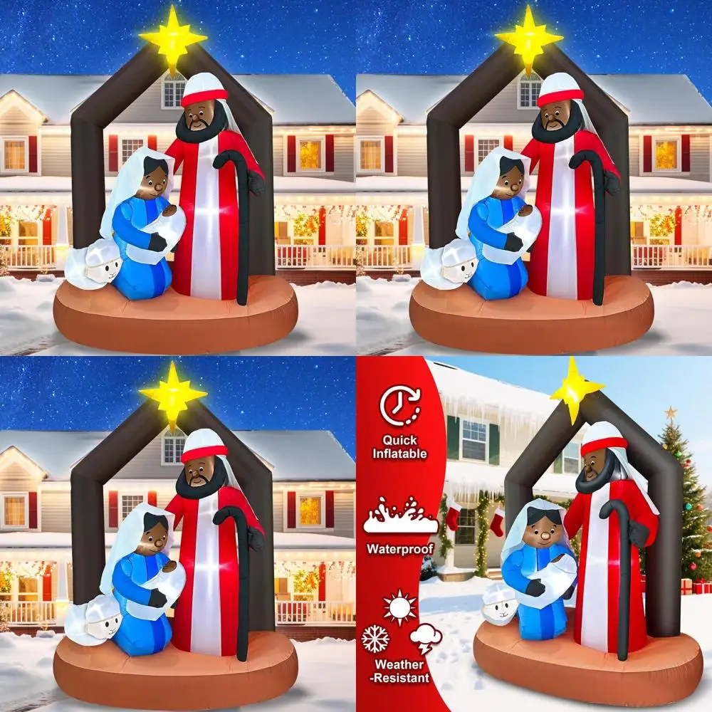 

7-Foot Tall African American Nativity Scene Inflatable Christmas Decoration with LED Lights for Outdoor Yard