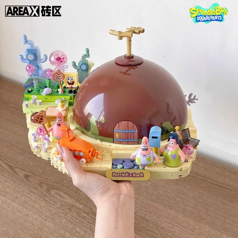 Patrick Star Stone House Building Blocks Bikini Bottom Toy Model Spongebob Desktop Kawaii Ornament Children's Holiday Gifts