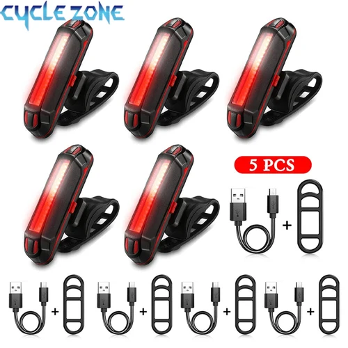 Imagen 1 del producto 5 uds luz trasera LED para bicicleta casco recargable por USB luces traseras para bicicleta fácil de instalar lámpara de seguridad para bicicleta MTB