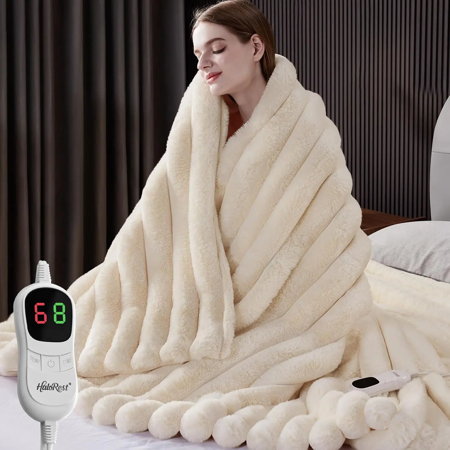 

Faux Fur Heated Throw Blanket with Auto-Off & 10 Heat Levels, Machine Washable 50x60 Inches