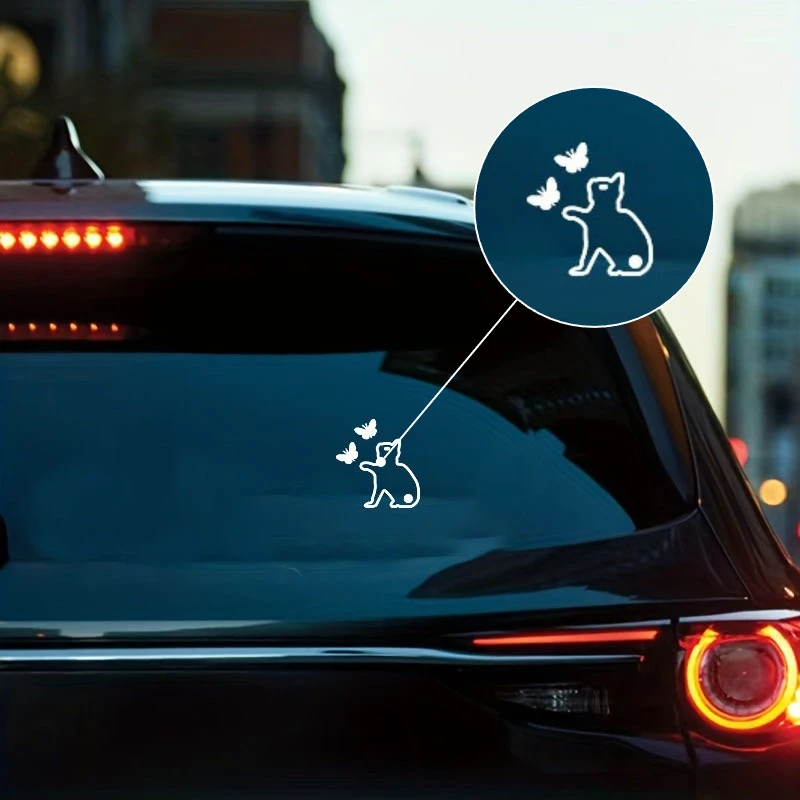 Cat Butterfly Wagging Tail Cute Vinyl Sticker for Car Wiper Windshield Waterproof UV Resistant Decal