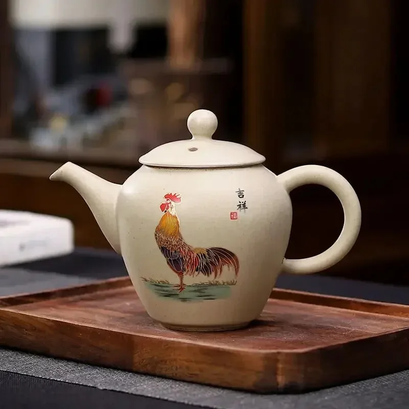

Retro Coarse Pottery Teapot, Rooster Tea Making Pot, Chinese Kung Fu Set, Household Porcelain, Drinkware, 210ml
