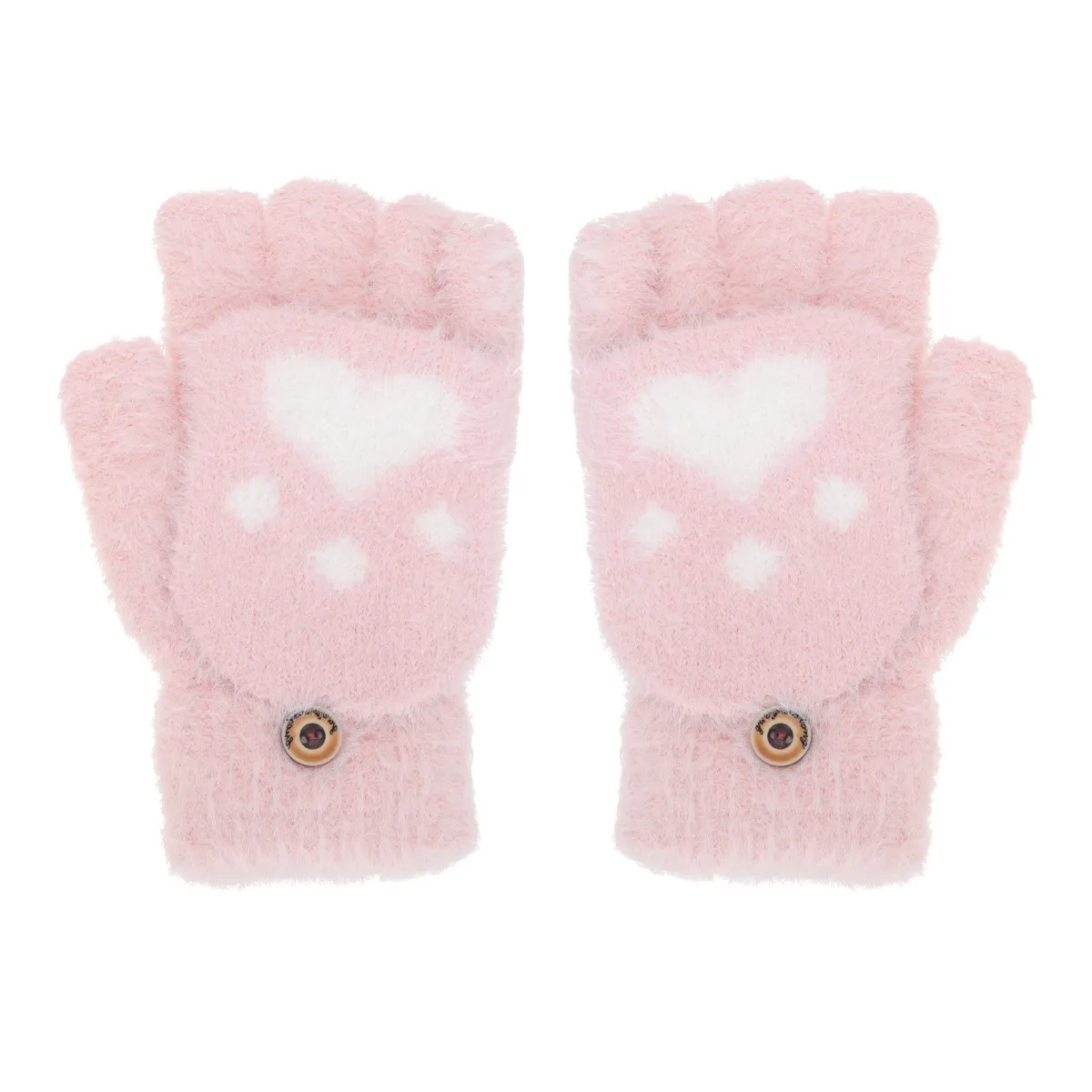 

1 пара теплых перчаток без пальцев, зимние перчатки для детей, защитные перчатки для зимнего использования на открытом воздухе, розовые, Love
