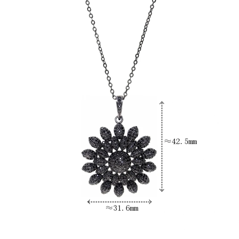10Pcs Cubic Zirconia Black Invisible Setting Gun Plated Daisy Flower Plant Copper Chain Necklace 18+2inch Jewelry