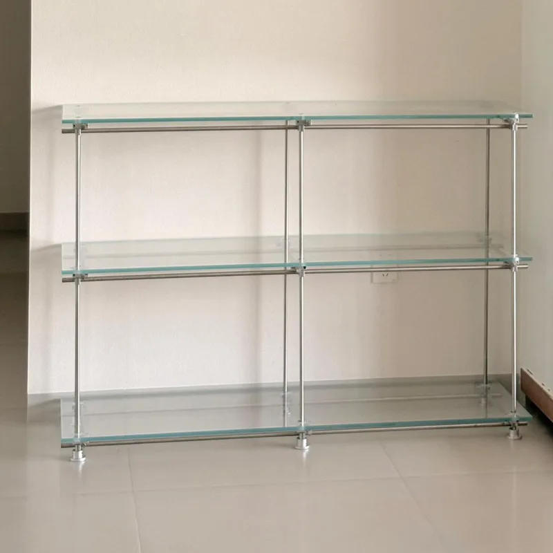 

Glass rack Modern simple floor-to-ceiling multi-layer stainless steel bookshelf display rack Household sundries storage