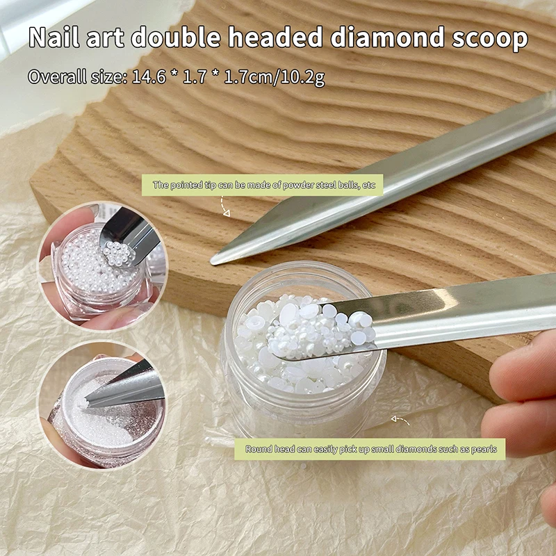 Nail Drill Spoon Double Heads Stirring Rod Stick Nail Glitter Jewelry Spoon Shovel Stainless Steel Nail Art Dotting Drill Tools