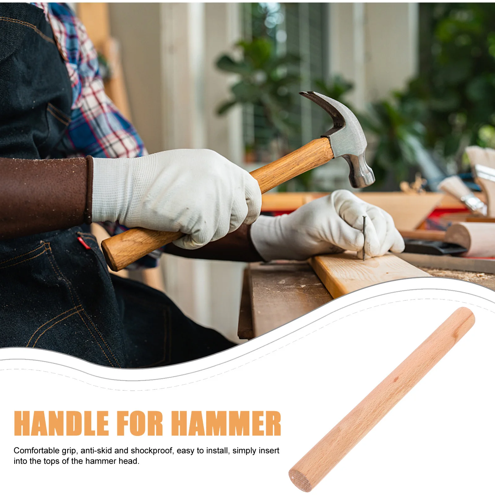 

Ball Peen Hammer Handle Wooden Replacement Comfortable Anti-Skid Shockproof Hammer Handle Replacement for Claw Sledge Mallet