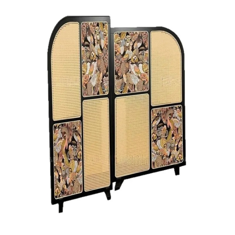 French retro ash wood, living room partition folding decorative entrance medium ancient art light luxury screen