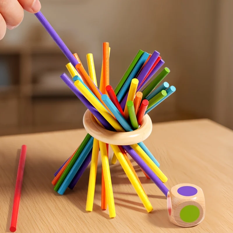 Montessori Wooden Board Game Colorful Sticks Dice Game Math Learning Toys Fine Motor Skills Counting Toy for Kids Family Travel view 2