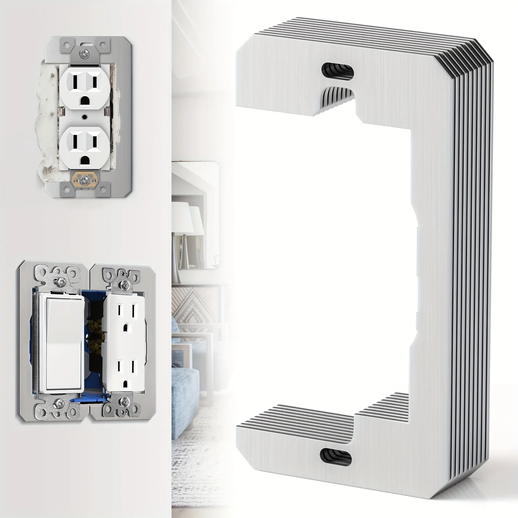 2Pcs Metal Wall-Mounted Panel Spacers, Single-Gang Device Leveling Plates, Flush-Mount Outlet Spacers for Electrical Boxes