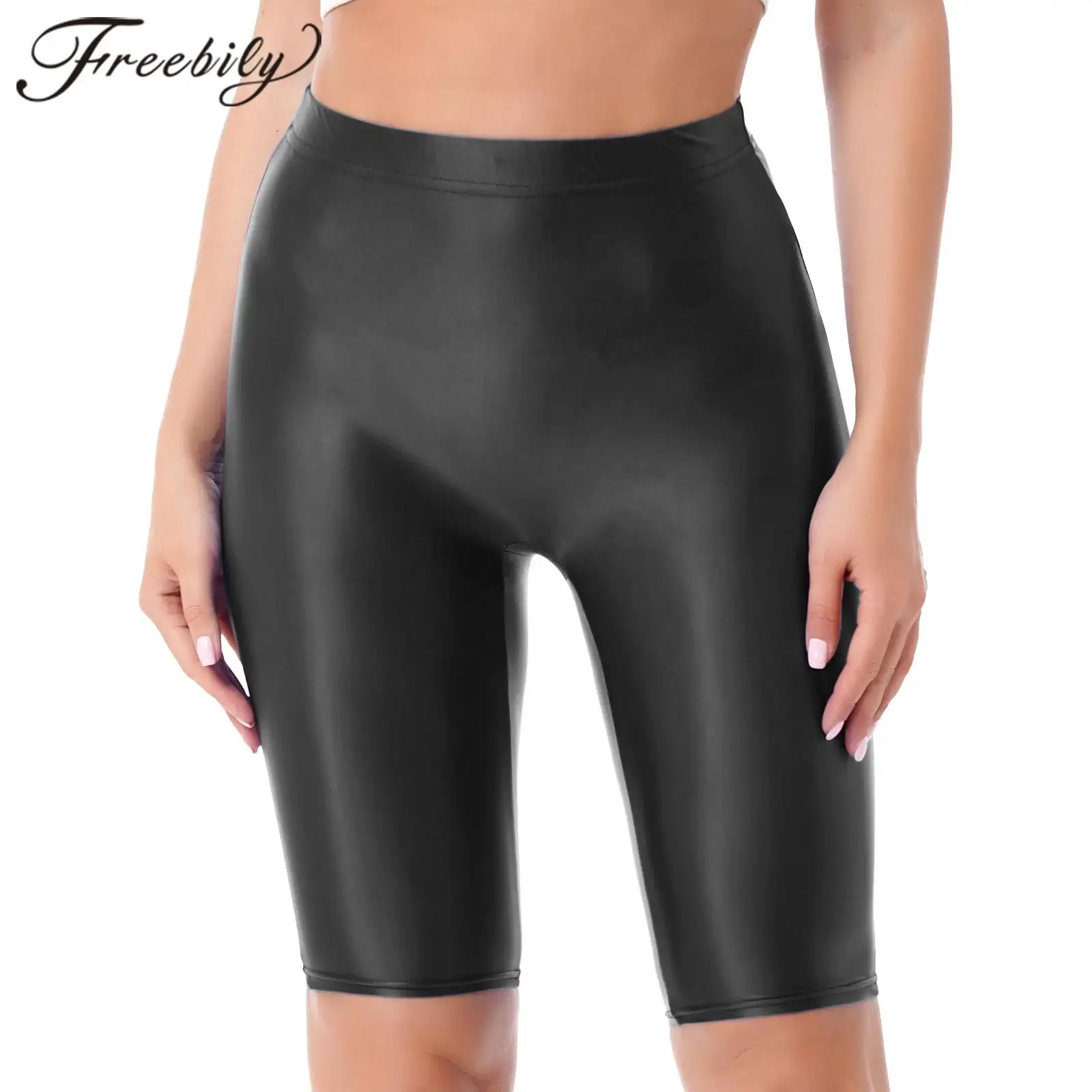 

Swimwear for Women Swim Trunks Shorts Glossy High Waist Elastic Waistband Short Pants Swimming Gymnastics Workout Sports Bottoms