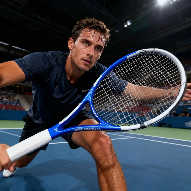 

27-дюймовая теннисная ракетка из углеродного волокна, профессиональная для взрослых, для улицы, высокая эластичность, 50 фунтов, расширенная резьба, синий, черный