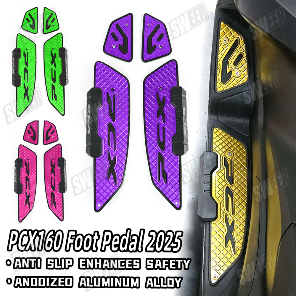 Aluminum Alloy Footboard Anti-Slip Rubber Stain-Resistant Floor Mat for Honda PCX160/125 Modification (25-26)