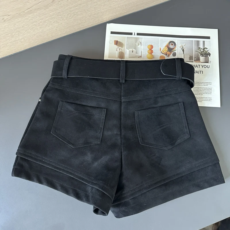 Simple Solid 2026 Autumn Winter Korean Version Versatile A-word Wide-leg Shorts Women's High Waist Casual Fashion Short Pants