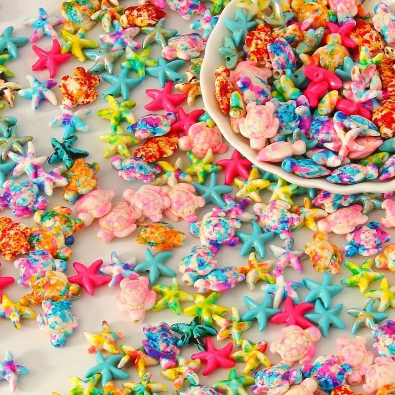 70PCS Multicolor Ocean Series Turtle Bead Charms for DIY Jewelry Making Bracelets, Necklaces, Earrings Annimal Collection