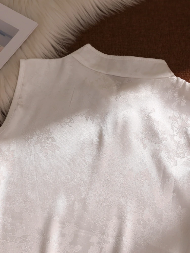 New Chinese Sle Stand Collar Svel Vest Women's Loose Fit Slimming Base irt Formal Wear Printed Slimming Top