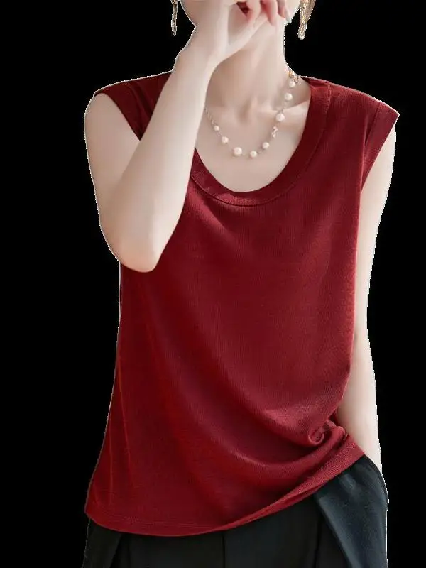 2025 Estate New Sle Donna U-Ne Strap Vest Colore Versatile rotondo Ne Svel Interno Wear T-shirt Top dimagrante