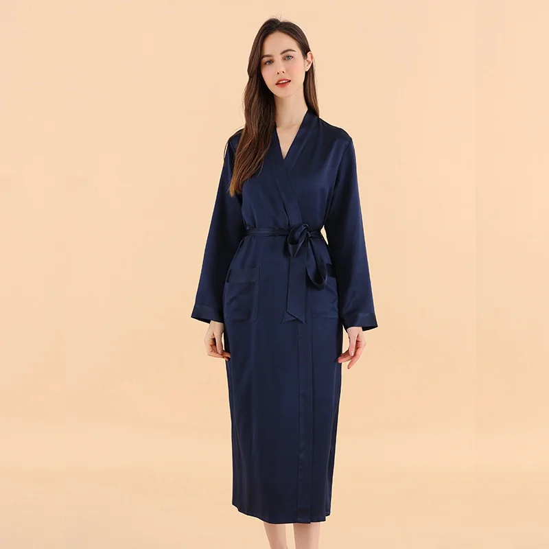 Customize Silk Kimono Robe Nightgowns Women Two-Piece Set Luxury Women\'s Elegant Dress Shower Robe 100% Mulberry Silk Pajamas