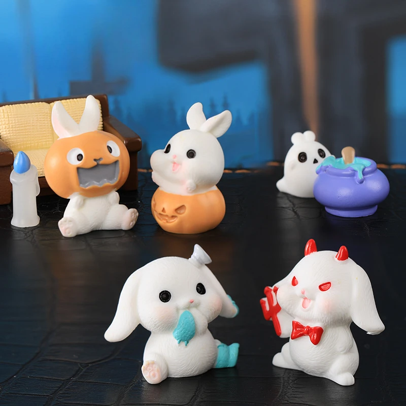 Kawaii Halloween Rabbits Mini Decorations Bonsai Ornament Living Room Home Decor Resin Craft Kids Toy Figurines Miniatures