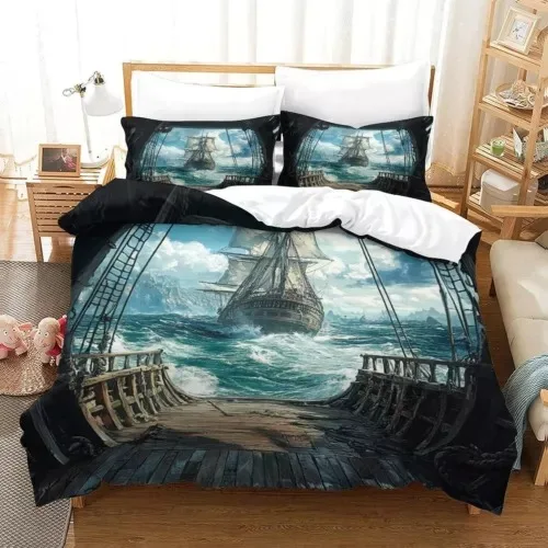 Pirate Ship Duvet Cover Set Bed Decoration First Choice Gift Suitable for Children Boys Girls and Adults Soft Warm Breathable