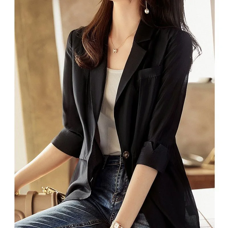 

Summer New Casual Tops All-match Office Lady Blazer Fashion Solid Color Button Spliced Loose Korean Blazers Women Clothing 2025