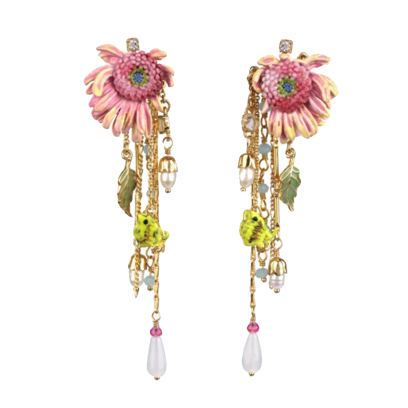 

Small Daisy Atmospheric Niche Women's Earrings Long Fringed Earrings Face Big Fit Earrings