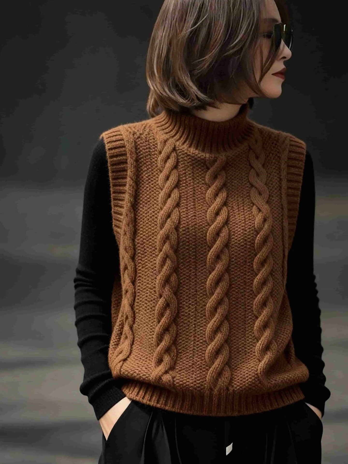 

Versatile Knitted Vest Women's Casual Layering Base irt Slimming Top Commute Sle Other Fabrics 00% Regular Thin