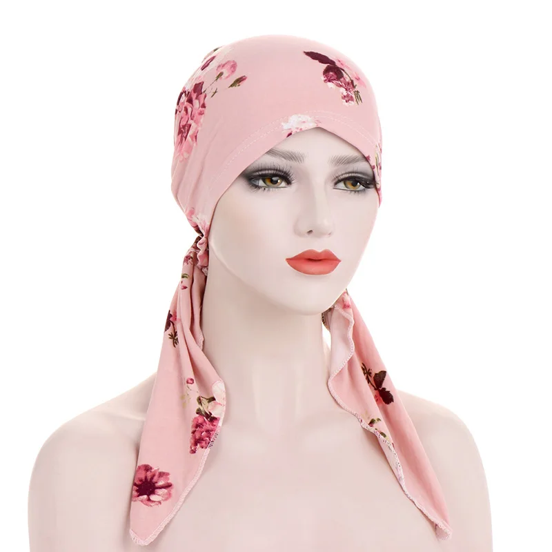 Fashion Fine Colorful Head Wrap Breathable Baotou Cap Scarf Chemotherapy Muslim Hat Veil Stretch Shawl Cute Printed Sleeping Cap