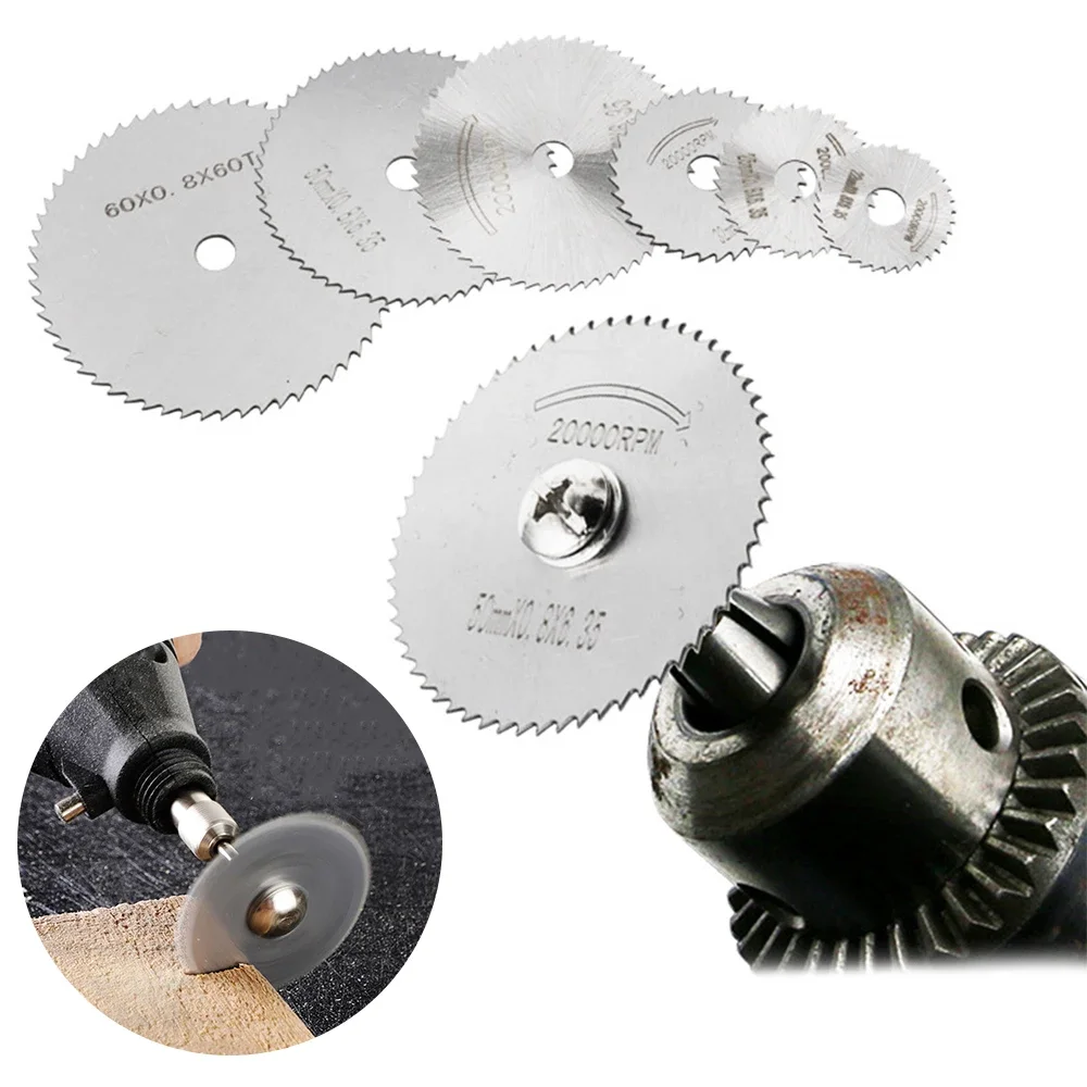 

7Pcs High Speed Steel Saw Disc with 1/8" Extension Rod Mini HSS Small Slice for Wood Plastic Cutting Hobby Craft Aluminium