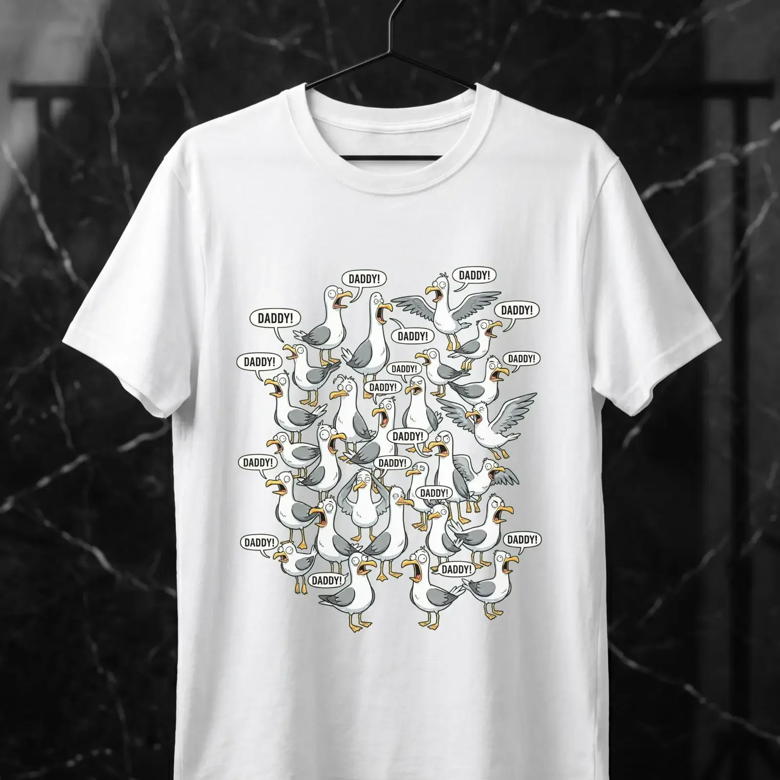 Screaming Seagull Daddy T Shirt Funny Unhinged Meme Trendy Y2K Aesthetic  vintage Washed Versatile graphic designer clothes