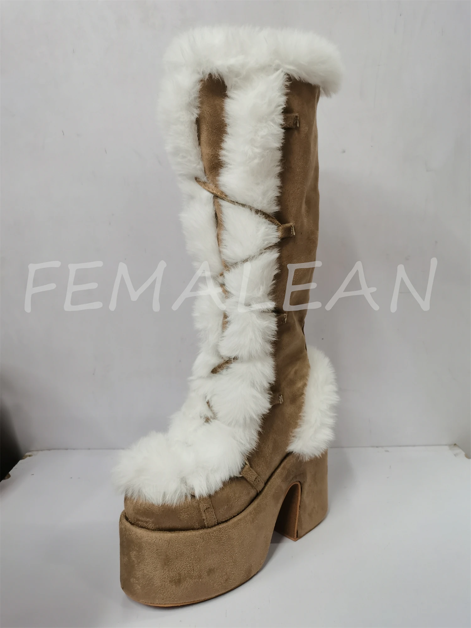 Fur Boots Lolita Y2k Demon Goth Round Head Chunky 39 High Heels White Black Winter Platform Ladies Shoes On Offer