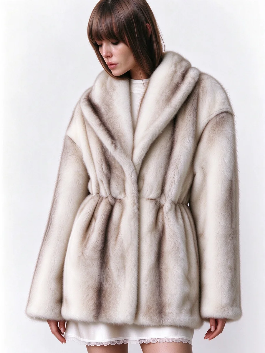 LIMO Women Shawl Lapel Faux Mink Fur Short Coat Pocket Loose Long Sleeve  Warm Winter Elegant Ladies Fluffy Plush Outerwear