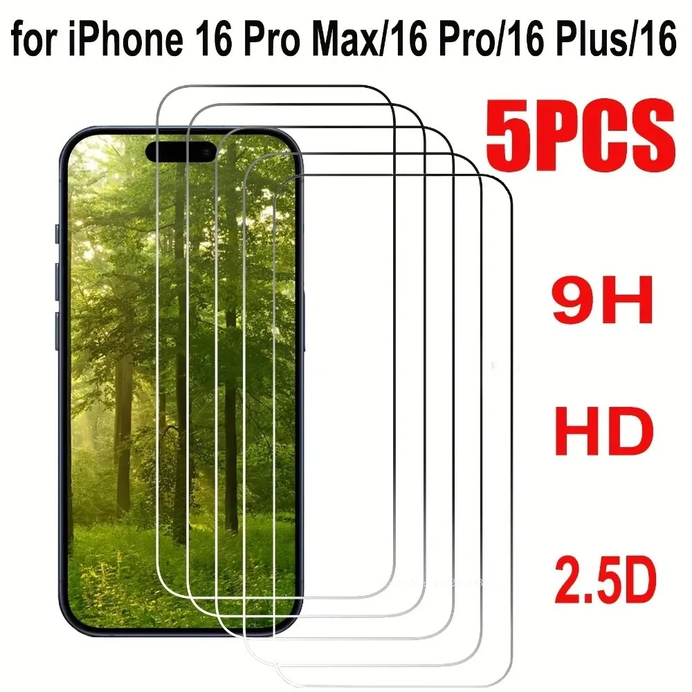 5Packs Full Screen Tempered Glass Screen Protector for iPhone 16 15 Pro Max 11 12 13 Pro Mini 6 7 8Plus X XR XS Max Glass Film