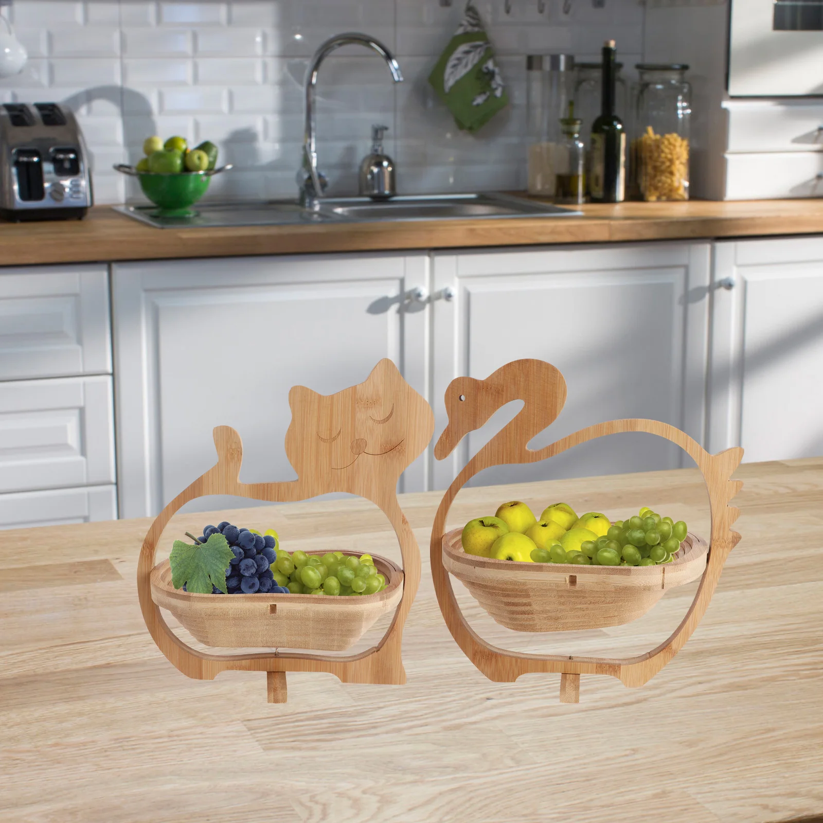 

Bamboo Fruit Basket Storage Container Kitchen Wooden Organizer Counter Foldable Food Grade Safe Vegetable Bowl