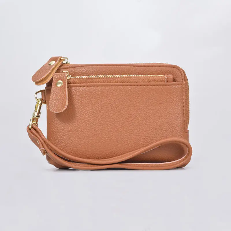 กระเป๋าสตางค์สั้นหนัง PU พับคู่สไตล์วินเทจพร้อมกระเป๋าใส่เหรียญซิปช่องใส่การ์ดหลายช่องและสายรัดข้อมือแบบสบาย ๆ แบบพกพาคลิปการ์ด