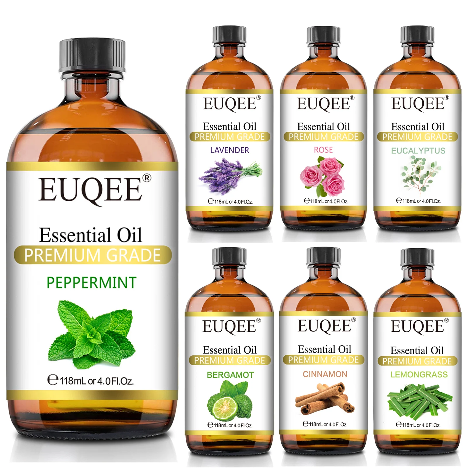 EUQEE 118 ml reines ätherisches Öl für die Haut, Pfefferminze, Lavendel, Eukalyptus, Vanille, Bergamotte, Aromatherapie, ätherische Öle für Diffusor