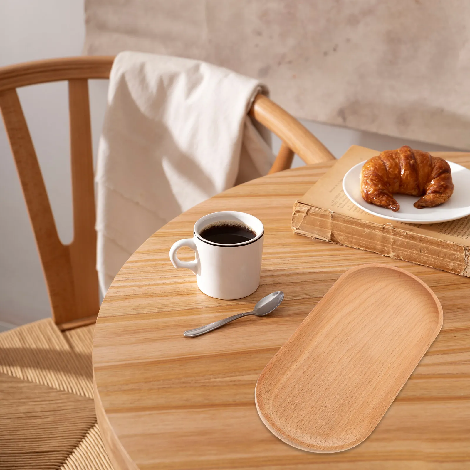 

Поднос из натурального дерева с приподнятыми краями, нескользящий, для кухни, длинный, для десертов, фруктов, организации мелких предметов