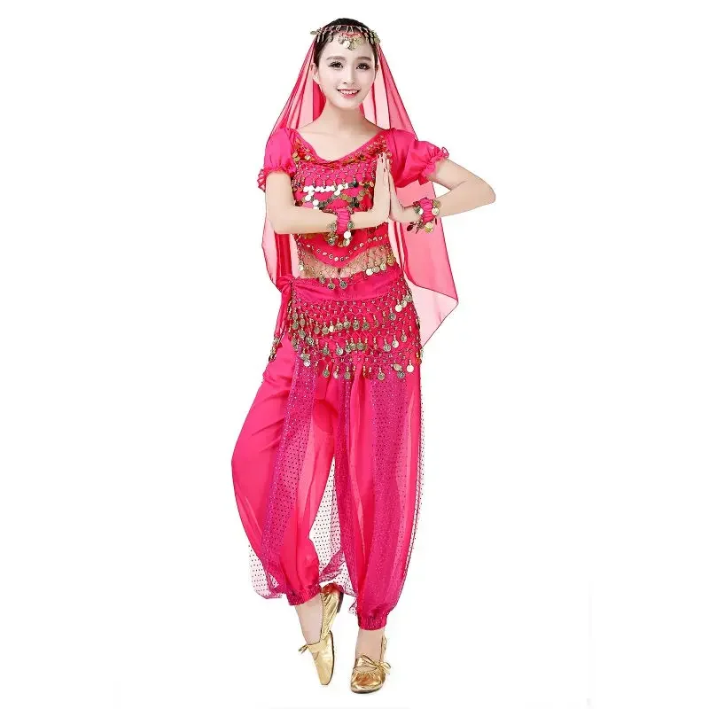 Vrouwelijke buikdans chiffon oefenbroek kostuum ﻿ Dames buikdanssets harembroek lantaarn glanzende pailletten top