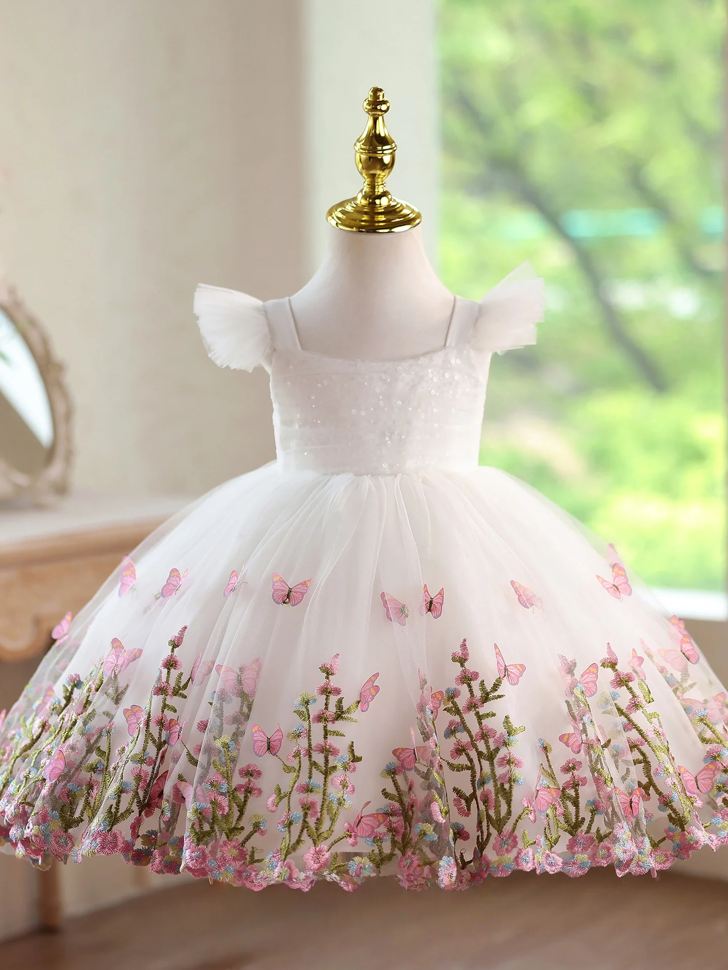Maßgefertigtes Luxuriöses Schmetterling-Stickerei Blumenmädchenkleid Hochzeits-Brautjungfernkleid für Kinder Geburtstagsfeier Festzug Laufsteg-Show Formelle Anlässe