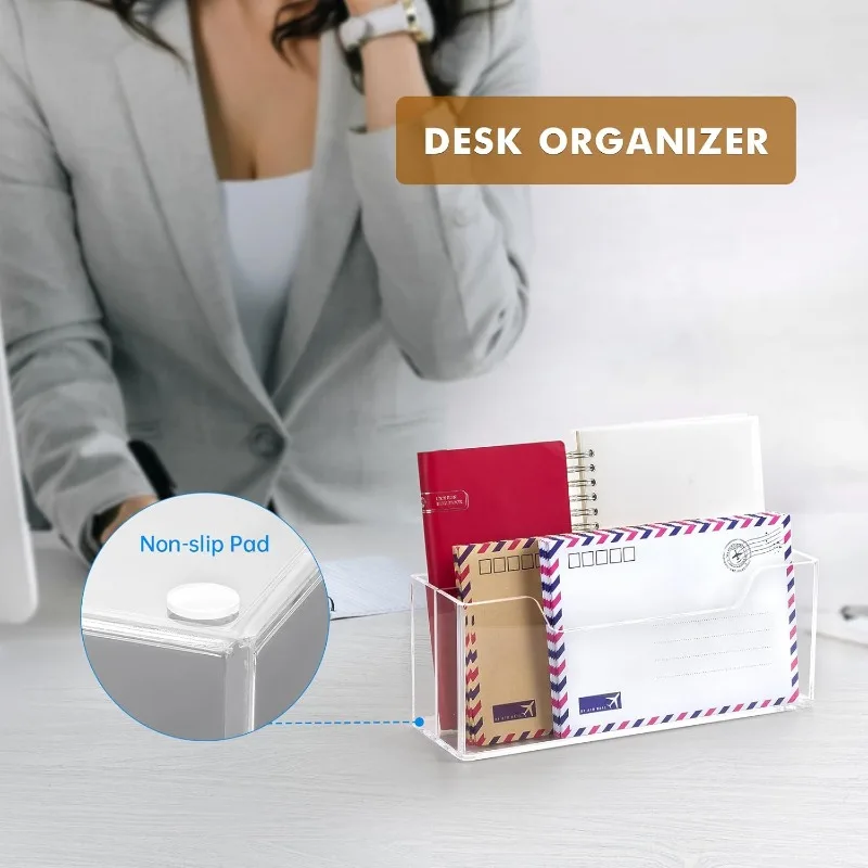 حامل رسائل أكريليك شفاف - منظم بريد بفتحتين (يحتوي على 10 أظرف) مثبت على الحائط/سطح كونترتوب للمكتب المنزلي #5