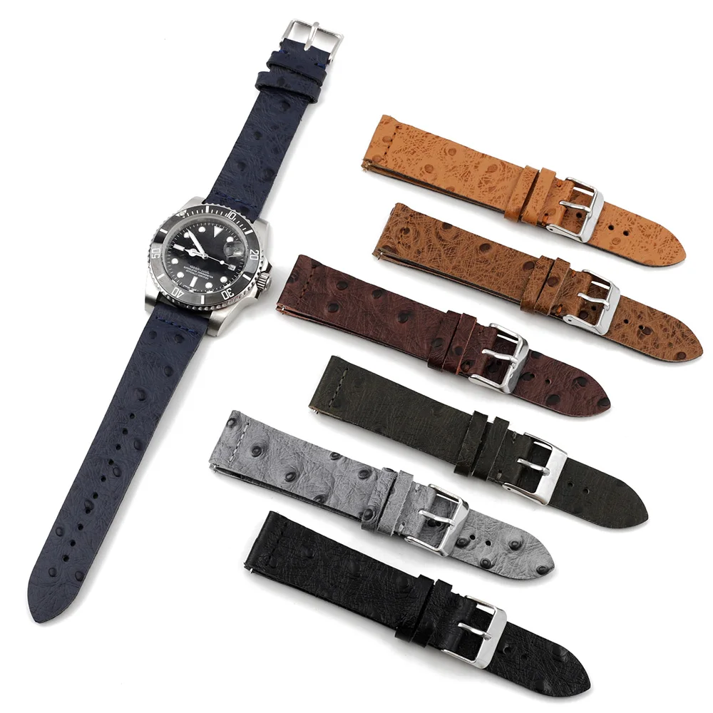 Vintage Leather Watchband 16mm 17mm 18mm 19mm 20mm 21mm 22mm Ostrich Pattern Quick Release Watch Strap Bracelets Accessories