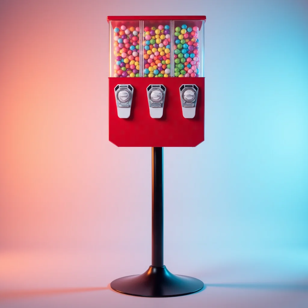 2025 مصنع الثلاثي رئيس 3 في 1 Gumball بيع دائم السائبة موزع الحلوى عملة رمز الدفع اللعب آلة بيع للأطفال