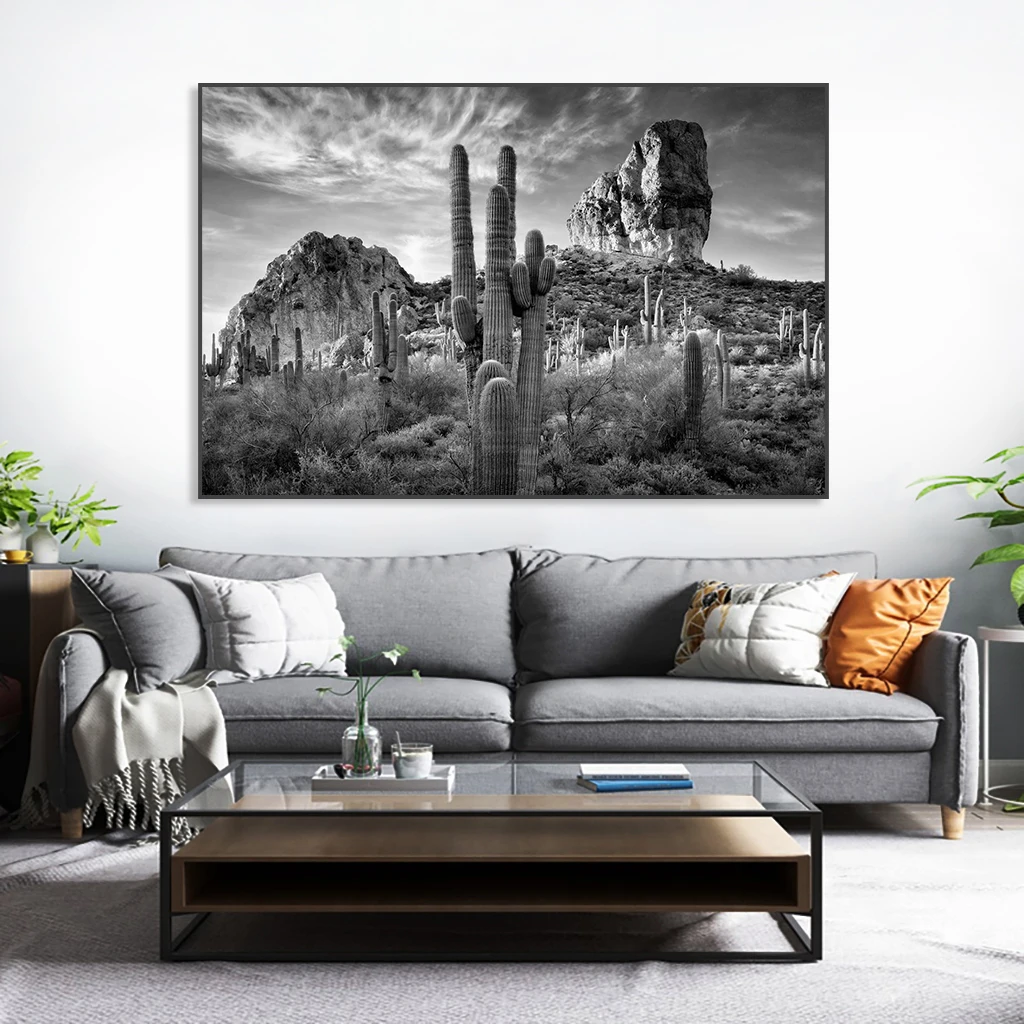 Large Canvas Painting Arizona Desert Print Poster Travel Wall Art Black and White Photo Minimalist Landscape Home Room Decor