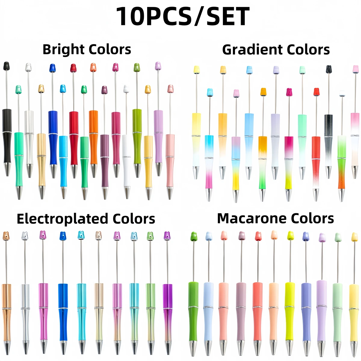 10 PCS new plastic material black ink bead ballpoint pen set from the designated creative series (random color),perfect for DIY