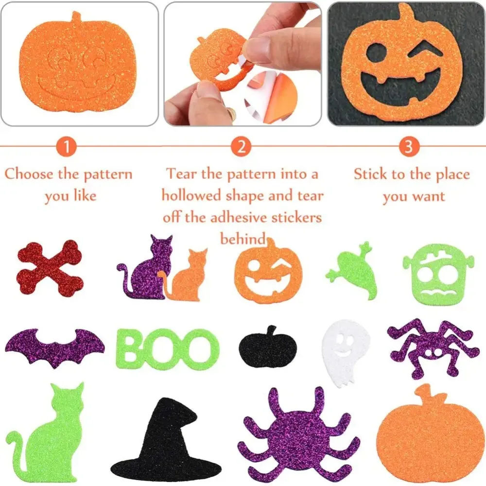 50-500Pcs DIY Foam Glitter Stickers Self-adhesive Pumpkin Witch Hat for Halloween Carnival Prank Ghost Festival Party Decoration view 3
