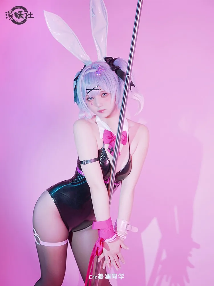 Cos mikuu Kaninchen loch schwarz Leder Hase Mädchen sexy niedlich Halloween Cosplay Kostüm Kopfschmuck Kleidung Bögen Mädchen